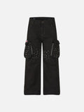 DAXUEN black cargo pants with embroidered flag and metal studs