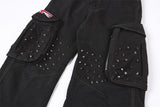 DAXUEN black cargo pants with embroidered flag and metal studs