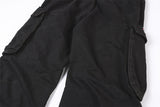 DAXUEN black cargo pants with embroidered flag and metal studs