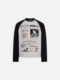 DAXUEN beige waffle knit long sleeve top with black collage graphics