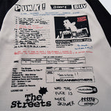 DAXUEN beige waffle knit long sleeve top with black collage graphics