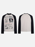 DAXUEN beige waffle knit long sleeve top with black collage graphics