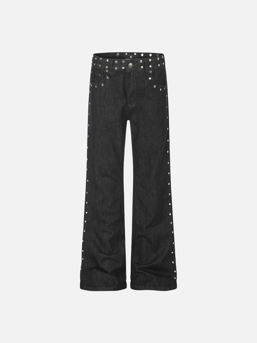 DAXUEN black wide-leg jeans with stud embellishments and star patches