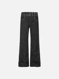DAXUEN black wide-leg jeans with stud embellishments and star patches