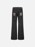 DAXUEN black wide-leg jeans with stud embellishments and star patches