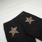 DAXUEN black wide-leg jeans with stud embellishments and star patches