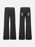 DAXUEN black wide-leg jeans with stud embellishments and star patches