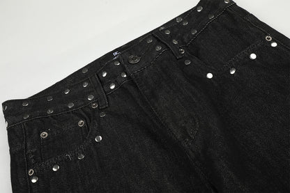 DAXUEN black wide-leg jeans with stud embellishments and star patches