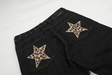 DAXUEN black wide-leg jeans with stud embellishments and star patches