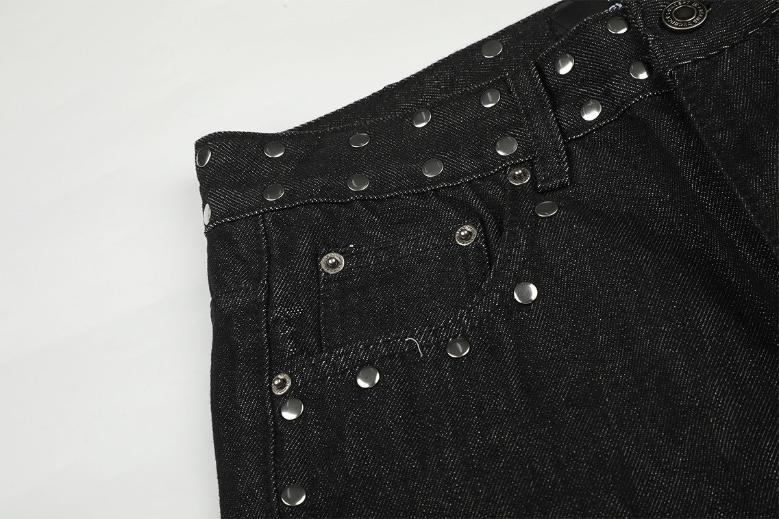 DAXUEN black wide-leg jeans with stud embellishments and star patches