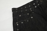 DAXUEN black wide-leg jeans with stud embellishments and star patches