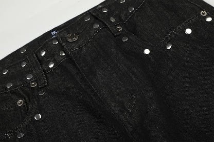 DAXUEN black wide-leg jeans with stud embellishments and star patches
