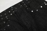 DAXUEN black wide-leg jeans with stud embellishments and star patches