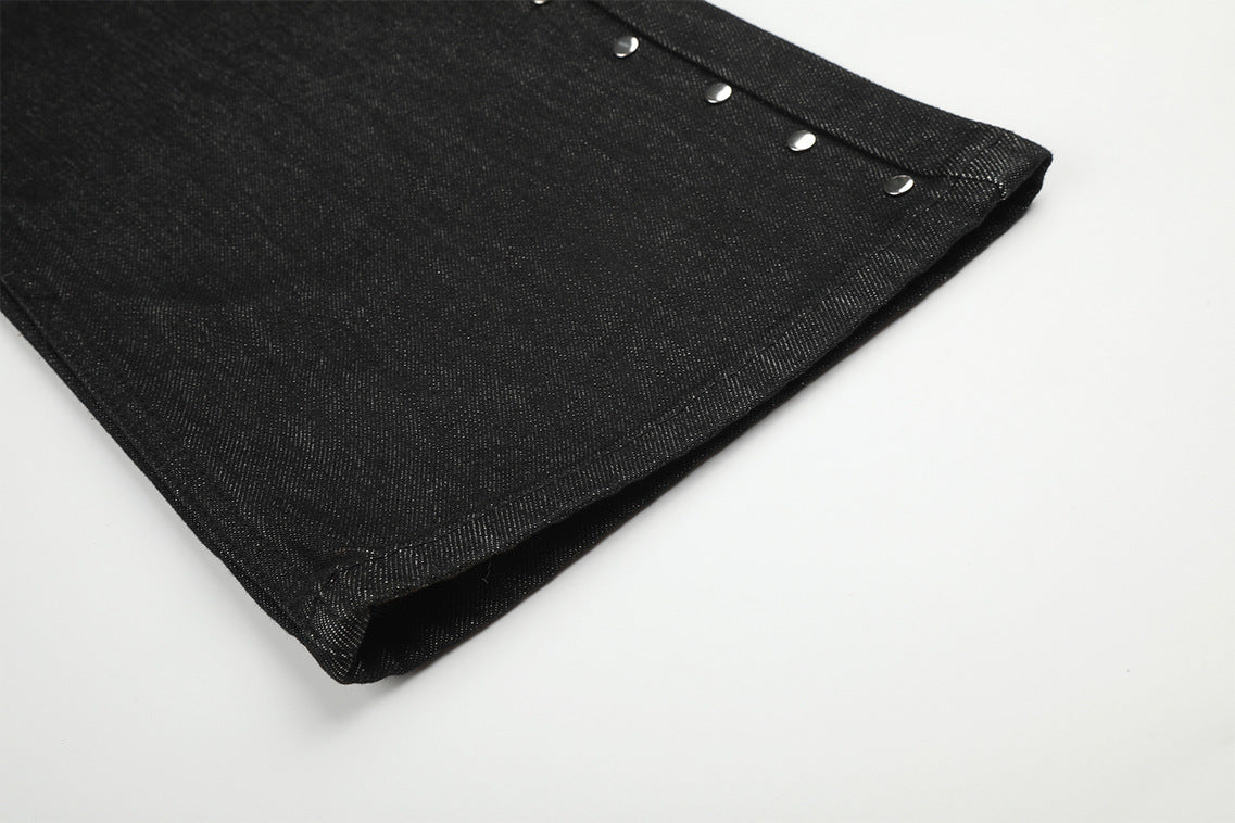DAXUEN black wide-leg jeans with stud embellishments and star patches