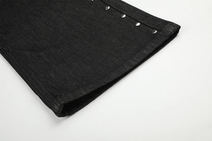 DAXUEN black wide-leg jeans with stud embellishments and star patches