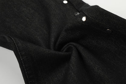 DAXUEN black wide-leg jeans with stud embellishments and star patches