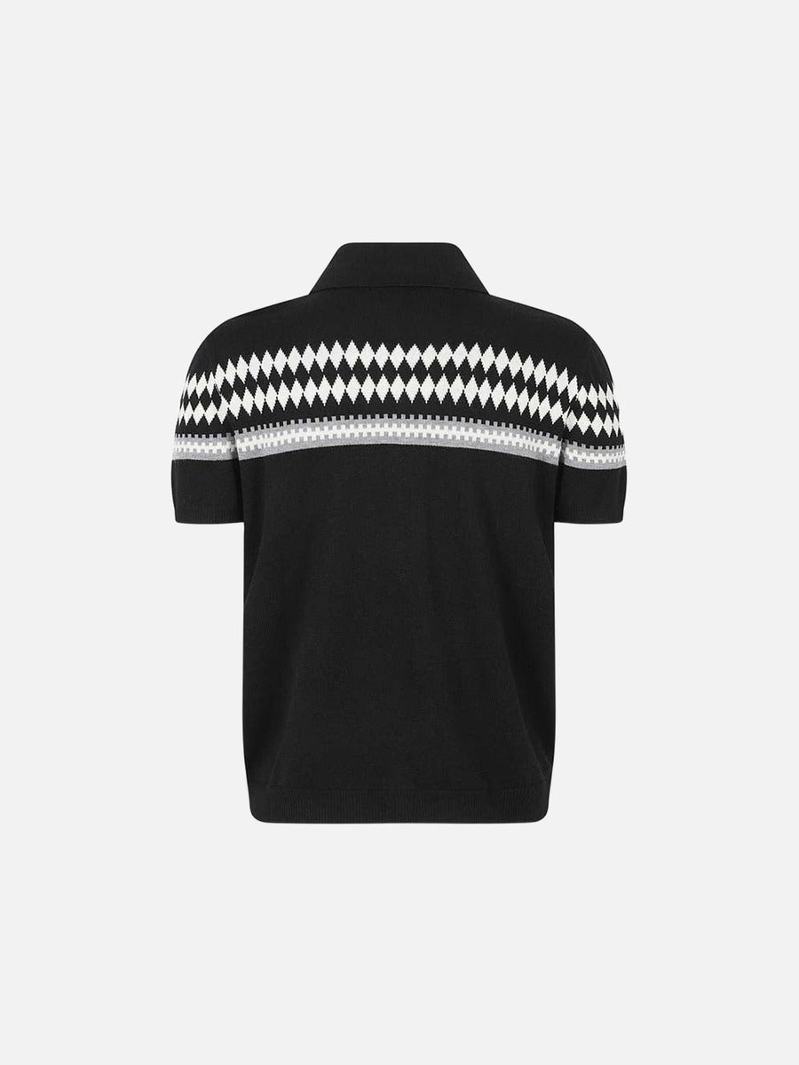 DAXUEN Black diamond jacquard short-sleeved polo shirt
