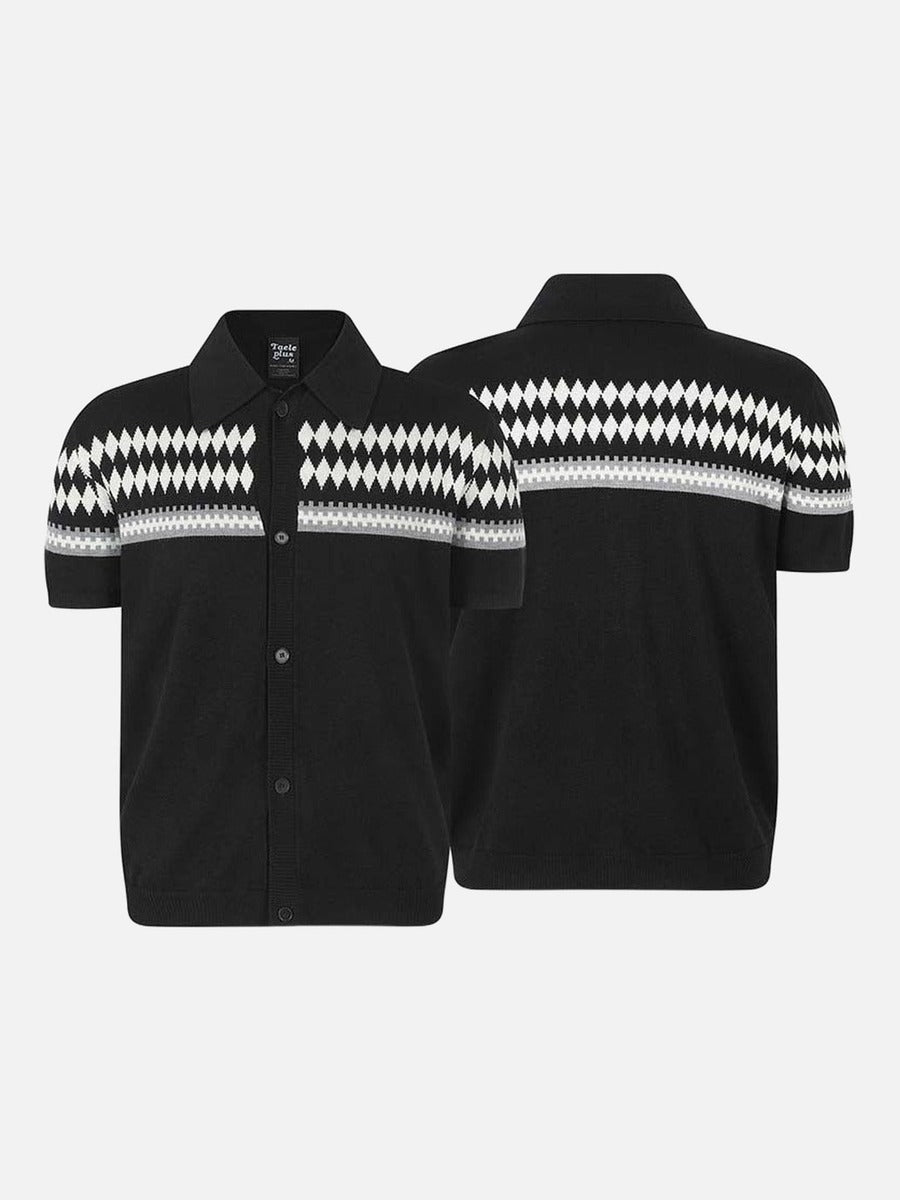 DAXUEN Black diamond jacquard short-sleeved polo shirt