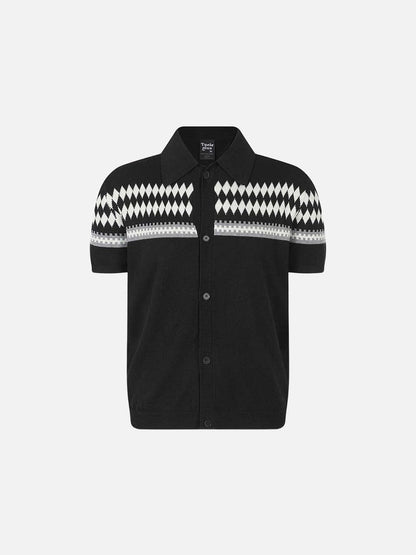 DAXUEN Black diamond jacquard short-sleeved polo shirt