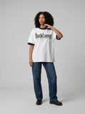 DAXUEN White short-sleeved graphic ringer t-shirt — model photo