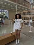 DAXUEN White short-sleeved graphic ringer t-shirt — model photo