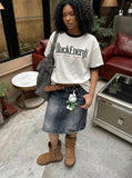 DAXUEN White short-sleeved graphic ringer t-shirt — model photo