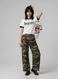 DAXUEN White ringer T-shirt with bold text and graphic — model photo
