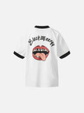DAXUEN White ringer T-shirt with bold text and graphic