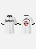 DAXUEN White ringer T-shirt with bold text and graphic