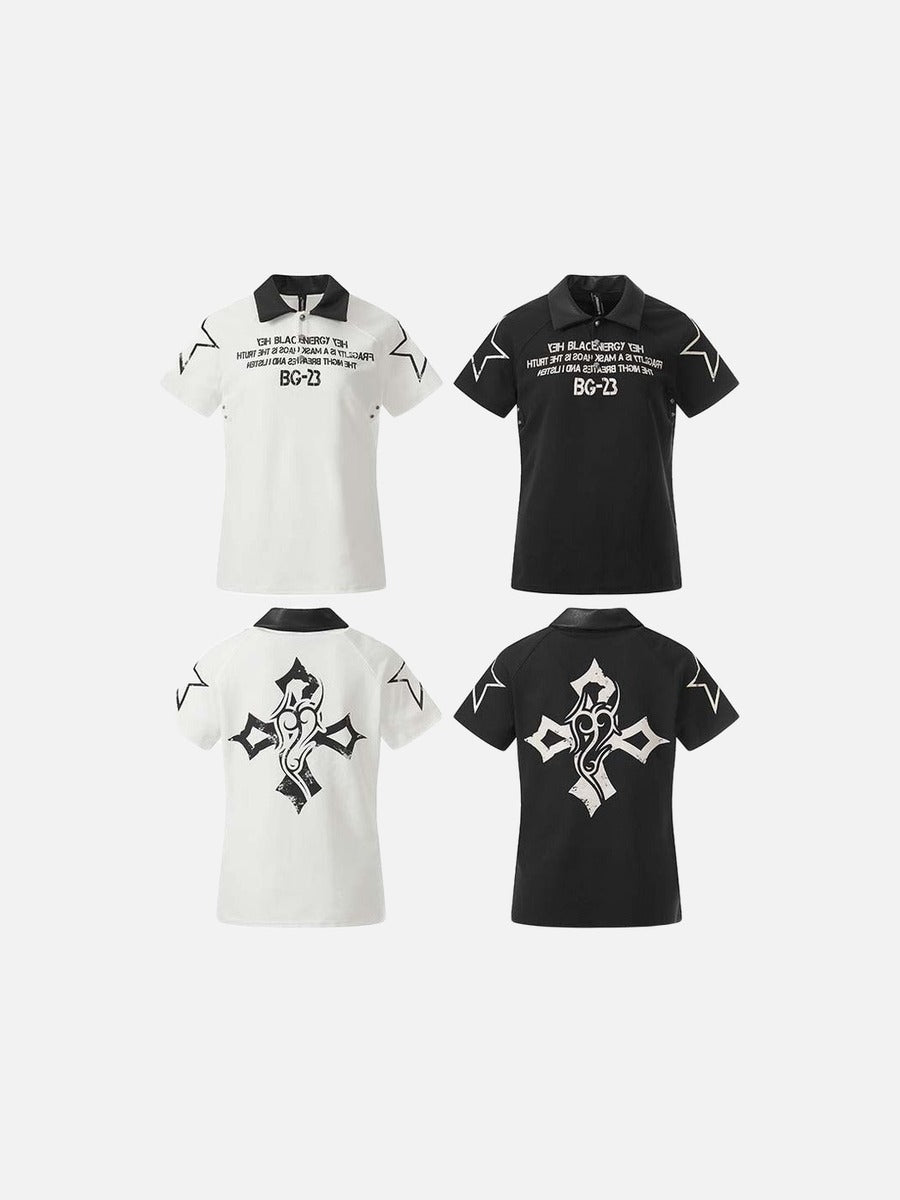 DAXUEN Short sleeve polo shirt with bold text and graphic