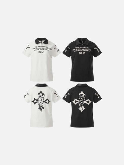 DAXUEN Short sleeve polo shirt with bold text and graphic