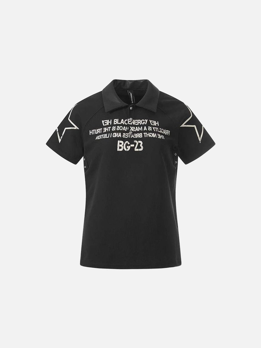 DAXUEN Short sleeve polo shirt with bold text and graphic