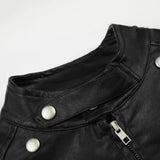 DAXUEN black faux leather motorcycle jacket with snap details