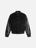 DAXUEN black oversized bomber jacket with faux leather sleeves