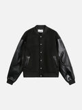 DAXUEN black oversized bomber jacket with faux leather sleeves