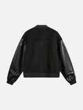DAXUEN black oversized bomber jacket with faux leather sleeves