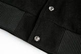 DAXUEN black oversized bomber jacket with faux leather sleeves