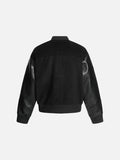 DAXUEN black oversized bomber jacket with faux leather sleeves
