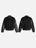 DAXUEN black oversized bomber jacket with faux leather sleeves