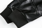DAXUEN black oversized bomber jacket with faux leather sleeves