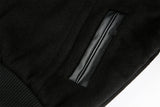 DAXUEN black oversized bomber jacket with faux leather sleeves