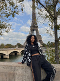 DAXUEN black leopard print wide-leg sweatpants — model photo