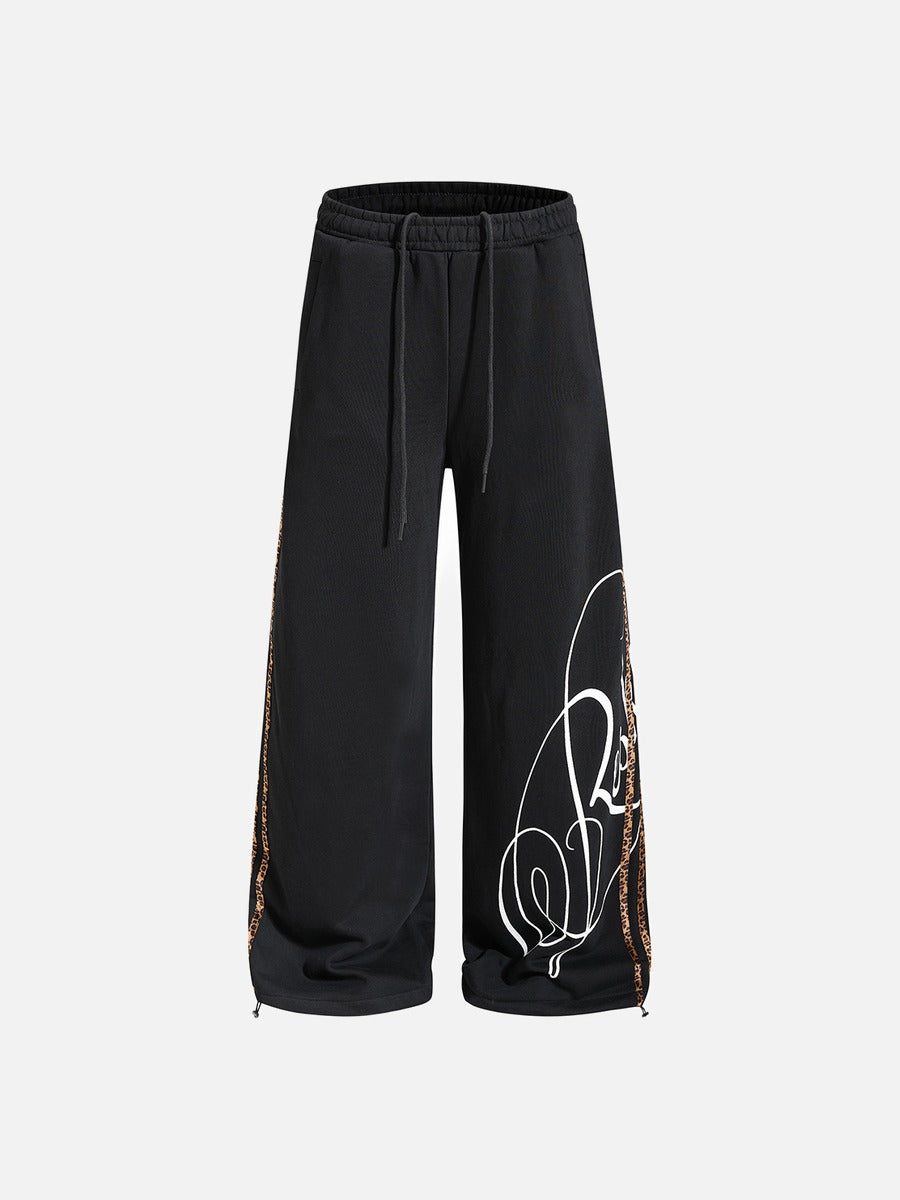 DAXUEN black leopard print wide-leg sweatpants