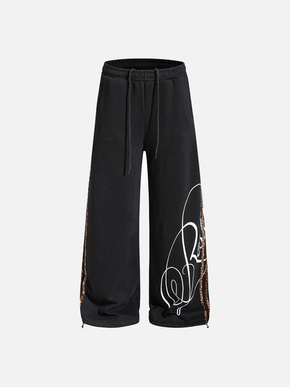 DAXUEN black leopard print wide-leg sweatpants