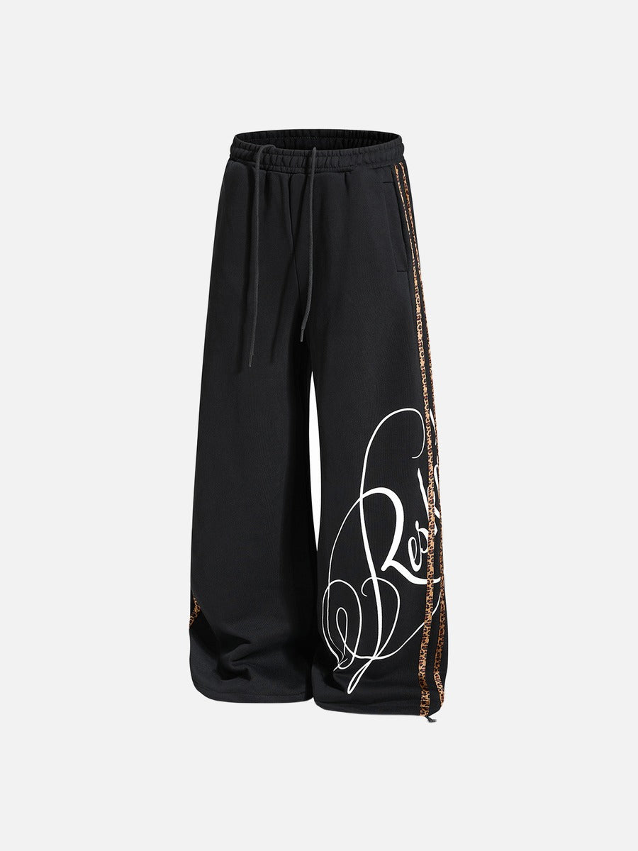 DAXUEN black leopard print wide-leg sweatpants