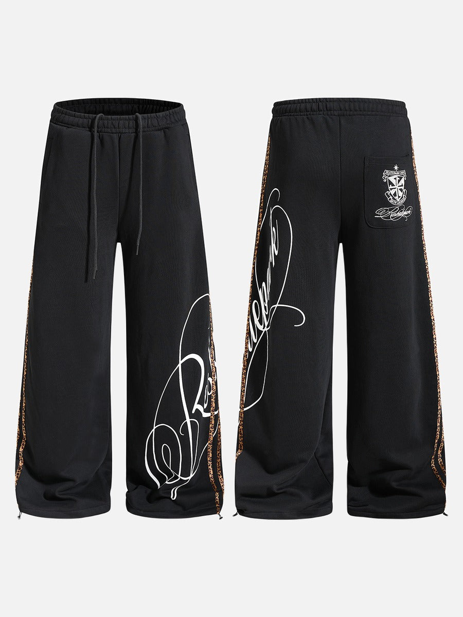 DAXUEN black leopard print wide-leg sweatpants