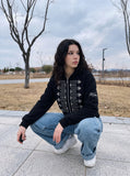 DAXUEN black military aesthetic full-zip hoodie — model photo