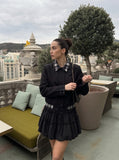 DAXUEN black tiered polka dot mini skirt — model photo