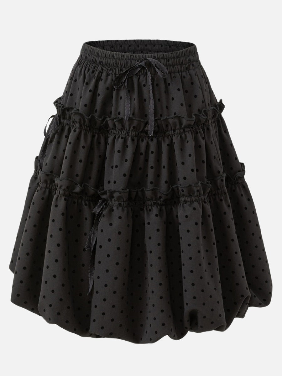 Black Polka Dot Ruffled Mini Skirt