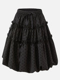 Black Polka Dot Ruffled Mini Skirt